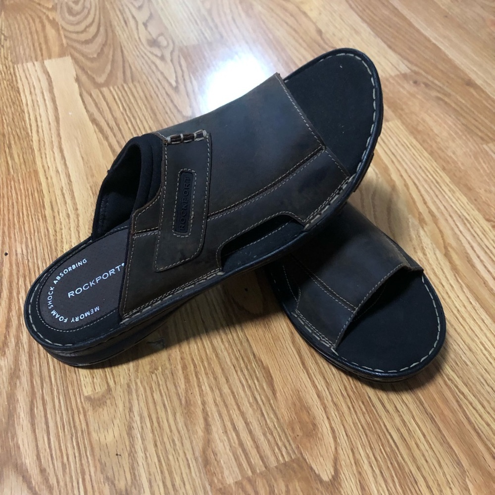 Rockport Men’s Dark Brown Leather Slide Sandals